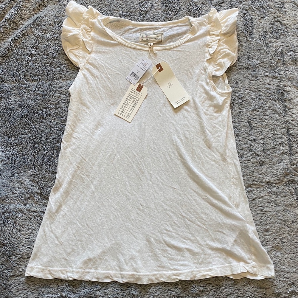 CURRENT/ELLIOT DOUBLE RUFFLE TEE STARK WHITE NWT - Picture 7 of 9